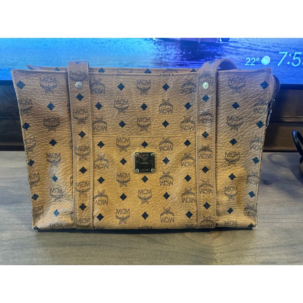 Vintage 1980s/1990s MCM Visetos Cognac Shoulder Tote Bag - Made in Germany
